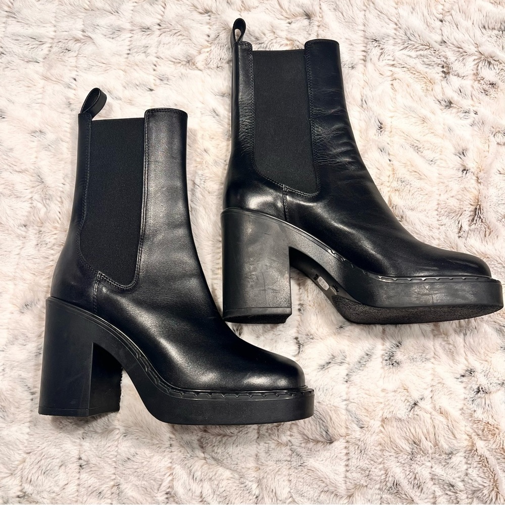 NWOB Barbara Bui Black Elastic Leather Platform Ankle Boots Sz-US-9.5/EU-39.5 - Picture 3 of 7